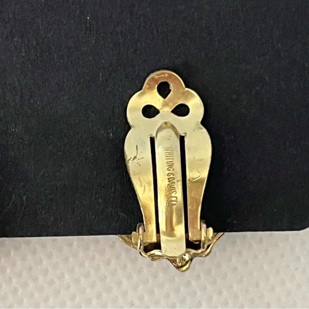 Vintage Whiting & Davis Iridescent Gold Tone Clip On Earrings